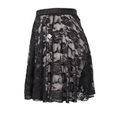 Damen-Minirock aus transparenter Blumenspitze mit Rosen / schwarze einlagige Röcke mit elastischer Taille