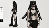 Fox Hood Mask with Braided Fur Details and Metal Rivets