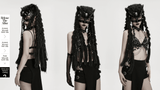 Fox Hood Mask with Braided Fur Details and Metal Rivets