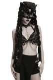 Fox Hood Mask with Braided Fur Details and Metal Rivets