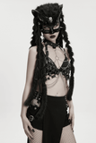 Fox Hood Mask with Braided Fur Details and Metal Rivets