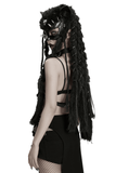 Fox Hood Mask with Braided Fur Details and Metal Rivets