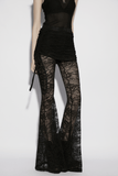 Goth Lace Pleated Wide Leg Pants with Side Ties for Her