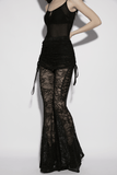 Goth Lace Pleated Wide Leg Pants with Side Ties for Her