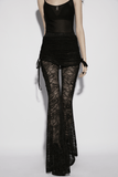 Goth Lace Pleated Wide Leg Pants with Side Ties for Her