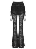 Goth Lace Pleated Wide Leg Pants with Side Ties for Her