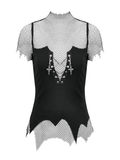 Goth Mesh Lace Up Cami Top with Cross Pendants