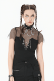 Goth Mesh Lace Up Cami Top with Cross Pendants