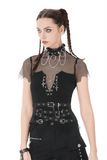 Goth Mesh Lace Up Cami Top with Cross Pendants