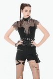 Goth Mesh Lace Up Cami Top with Cross Pendants