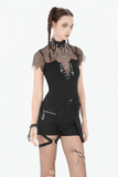 Goth Mesh Lace Up Cami Top with Cross Pendants