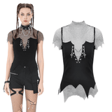 Goth Mesh Lace Up Cami Top with Cross Pendants