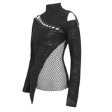 Goth Patchwork Half-Turtleneck with Asymmetrical Hem