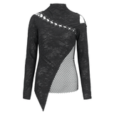 Goth Patchwork Half-Turtleneck with Asymmetrical Hem