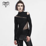 Goth Patchwork Half-Turtleneck with Asymmetrical Hem