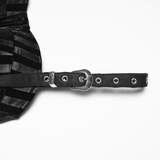 Goth Pinstripe Dress with Lace Up Back and Bow Accent