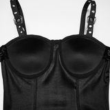 Goth Pinstripe Dress with Lace Up Back and Bow Accent