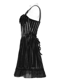 Goth Pinstripe Dress with Lace Up Back and Bow Accent