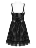 Goth Pinstripe Dress with Lace Up Back and Bow Accent