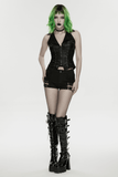 Goth Punk Cut-Out Denim Shorts with Harnessed Straps