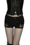 Goth Punk Cut-Out Denim Shorts with Harnessed Straps