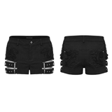 Goth Punk Cut-Out Denim Shorts with Harnessed Straps