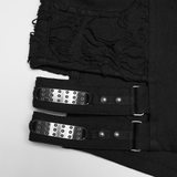 Goth Punk Cut-Out Denim Shorts with Harnessed Straps