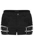 Goth Punk Cut-Out Denim Shorts with Harnessed Straps