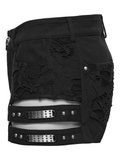 Goth Punk Cut-Out Denim Shorts with Harnessed Straps