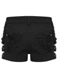 Goth Punk Cut-Out Denim Shorts with Harnessed Straps