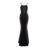 Goth Velvet Long Dress with Lace Appliques for Women