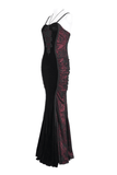 Goth Velvet Long Dress with Lace Appliques for Women