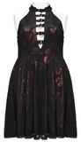 Gothic A-Line Dress with Roses Pattern and Buckle Accents