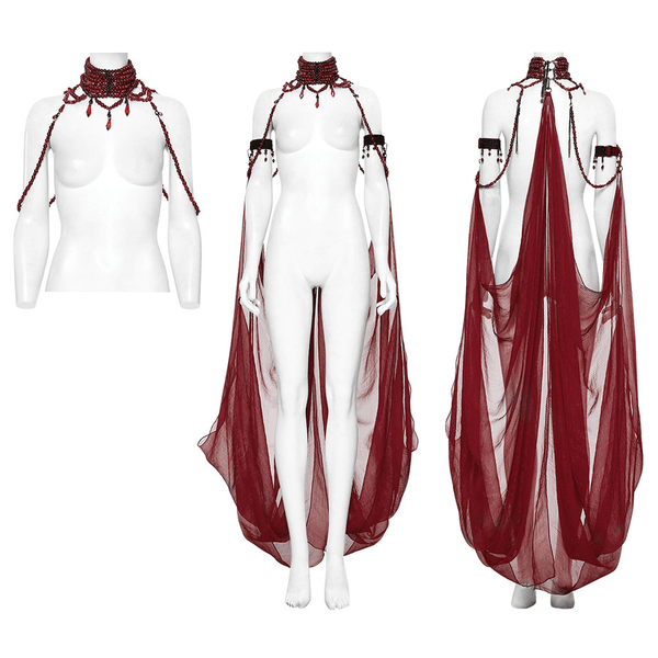 Gothic Beaded Choker Cape with Sheer Draped Sleeves