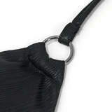 Gothic-Damen-Bikinioberteil mit V-Ausschnitt und Bindeseil in Schwarz / Sexy Badeanzugoberteil mit Stretchband und Trägern