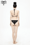 Haut de bikini noir avec corde à nouer à col en V pour femmes gothiques / haut de maillot de bain sexy avec bande élastique et bretelles
