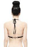 Gothic Black Bikini Top: Rope Tie / Stretch Straps