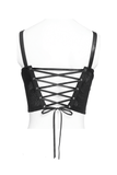 Gothic Black Chain Bustier Top with Lace Up Back