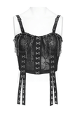 Gothic Black Chain Bustier Top with Lace Up Back