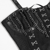 Gothic Black Chain Bustier Top with Lace Up Back