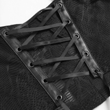Gothic Black Chain Bustier Top with Lace Up Back