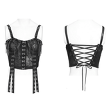 Gothic Black Chain Bustier Top with Lace Up Back