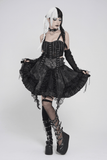 Gothic Black Chain Bustier Top with Lace Up Back