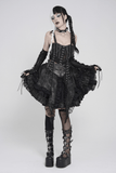 Gothic Black Chain Bustier Top with Lace Up Back