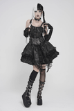 Gothic Black Chain Bustier Top with Lace Up Back
