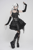 Gothic Black Chain Bustier Top with Lace Up Back