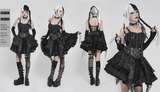 Gothic Black Chain Bustier Top with Lace Up Back