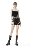 Gothic Black Crop Top with Straps Featuring Chain Detail