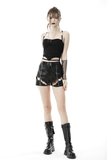 Gothic Black Crop Top with Straps Featuring Chain Detail