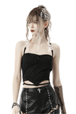 Gothic Black Crop Top with Straps Featuring Chain Detail